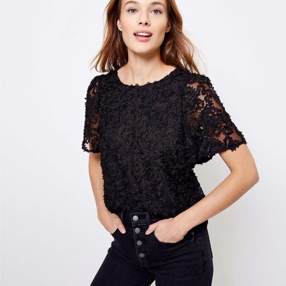 Loft PXXS Tulle Puff Sleeve Top - Picture 1 of 9